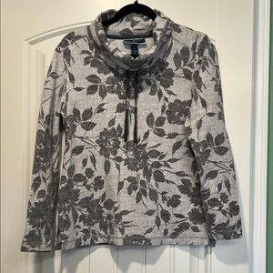 Karen Scott Gray Floral Cowl Neck Sweater